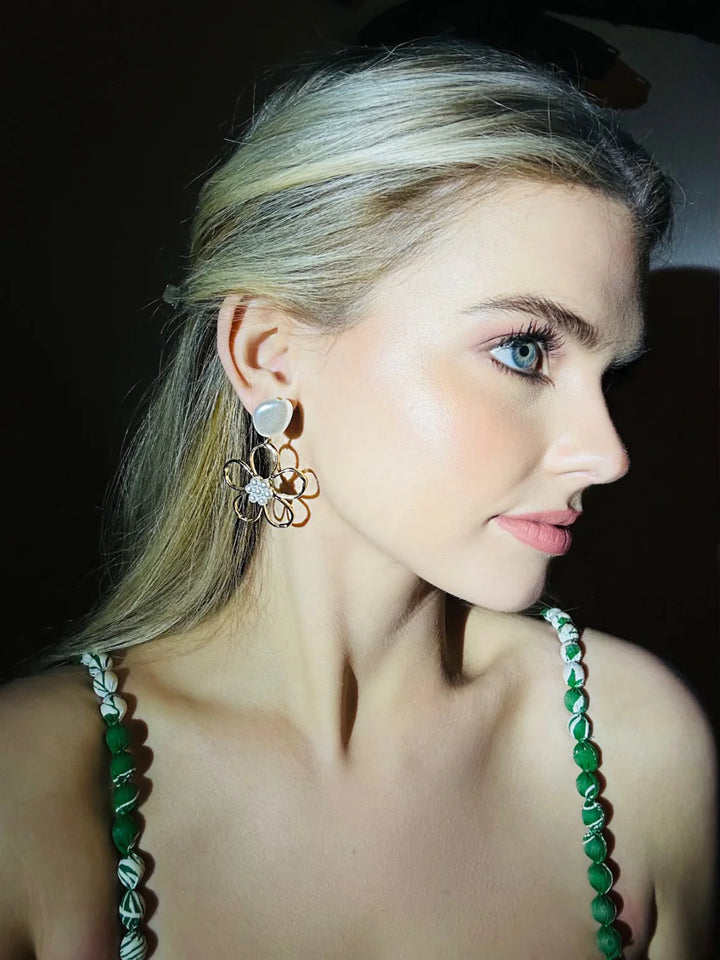 Gold Flower + Pearl Earrings