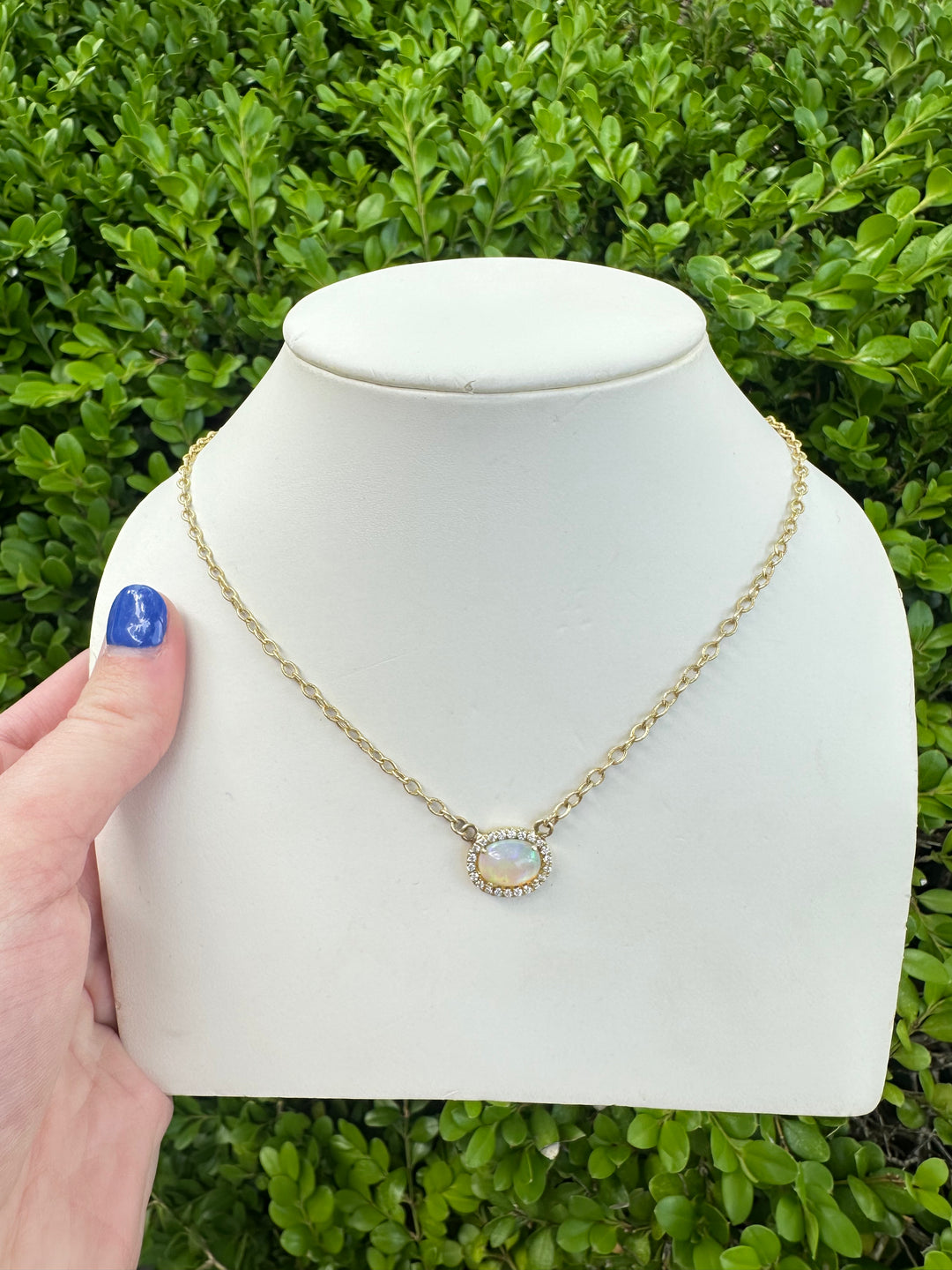 NZ5489 14KT necklace w/ opal .22 diamond