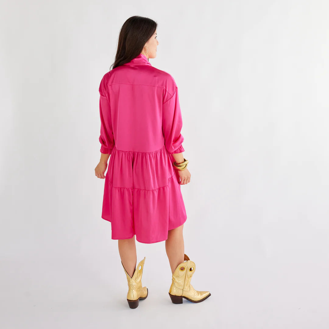 Caryn Lawn Maren Bow Silky Dress | Hot Pink