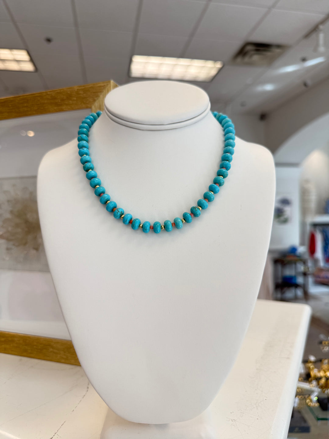 Turquoise and Coral Beaded Necklace