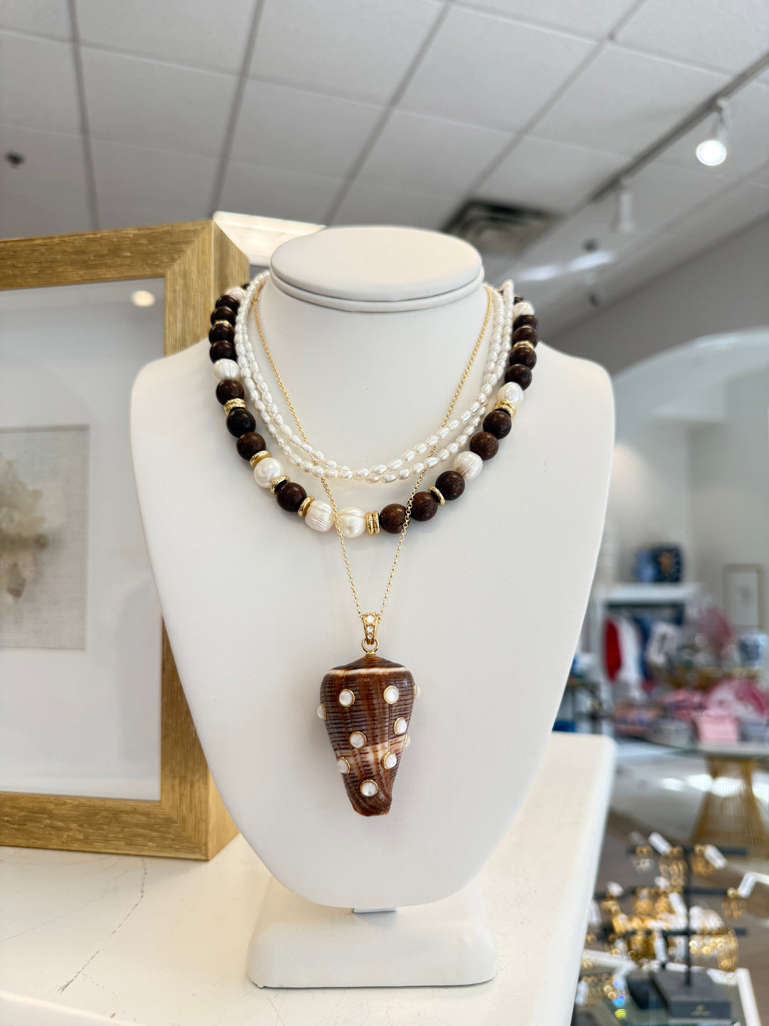 Wood and Pearl Statement Necklace