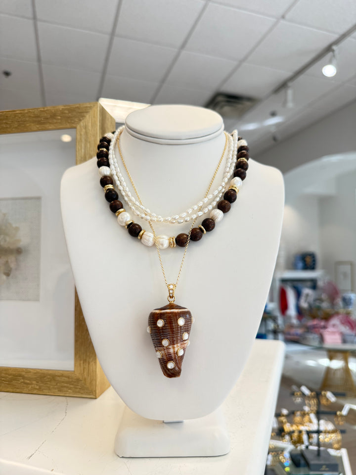 Wood and Pearl Statement Necklace