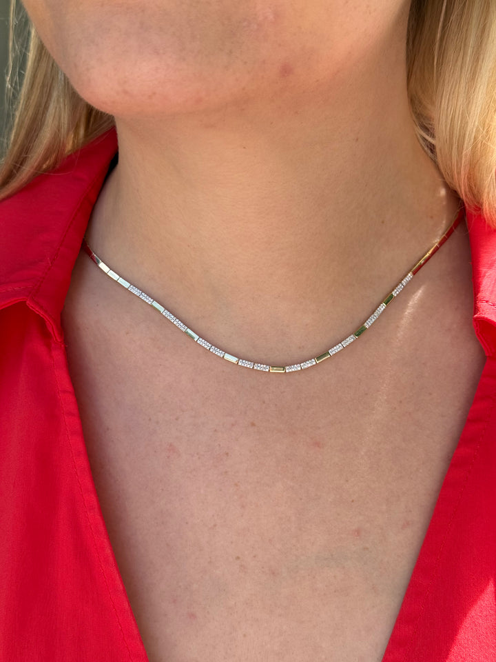 14kt Gold Tubular Necklace with .35ct Diamonds NZ7818