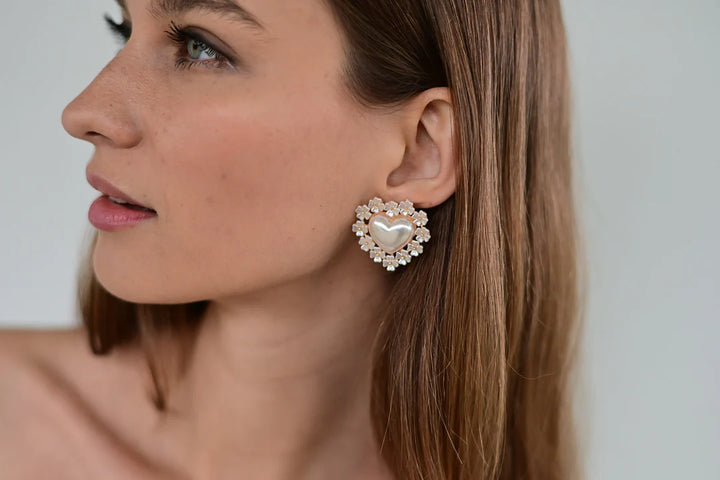 Pearl Heart Stud Earrings