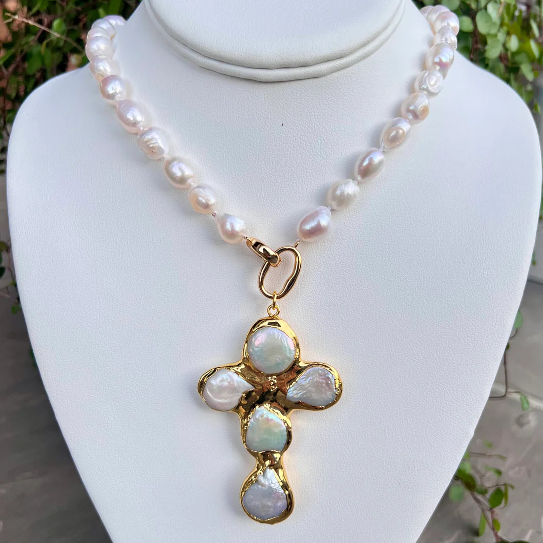 Pearl + Cross Necklace