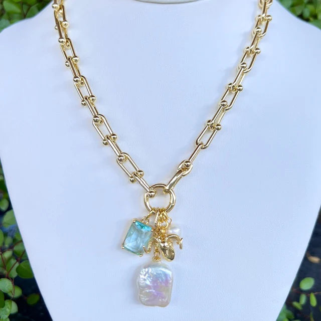 Gemstone Gold Ram Pendant + Gold Chain