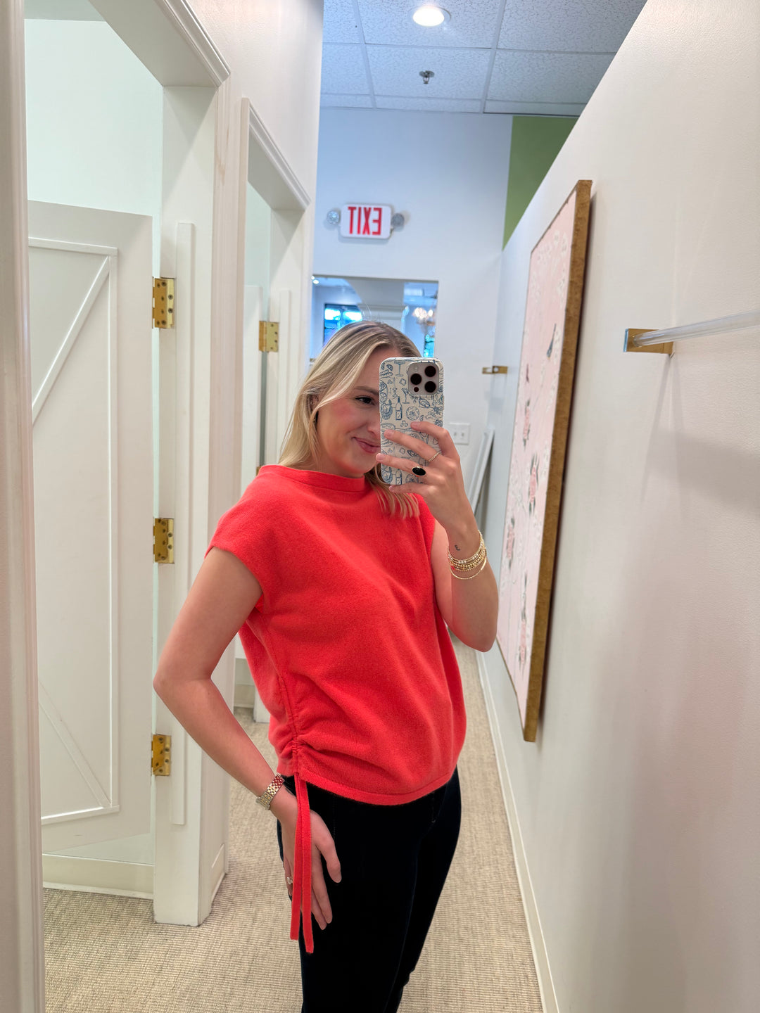 Off The Shoulder Rouched Tee | Hot Coral