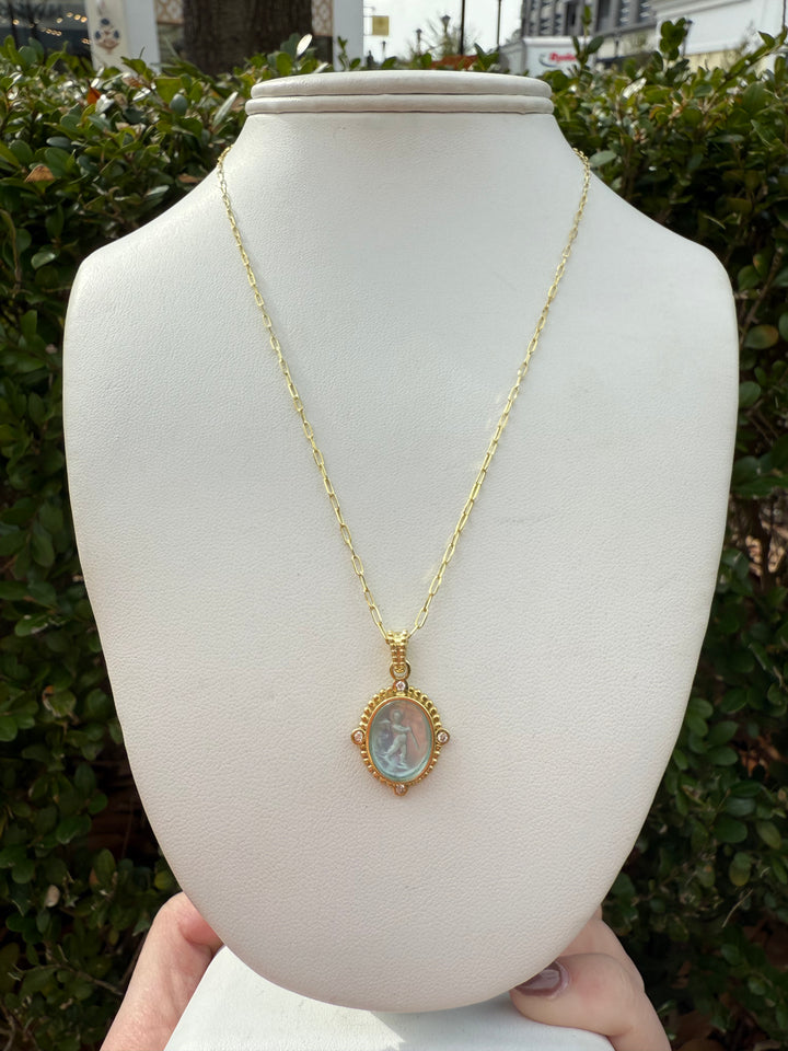 14kt .08pts Dia Aqua Venetian Glass Necklace NZ7121