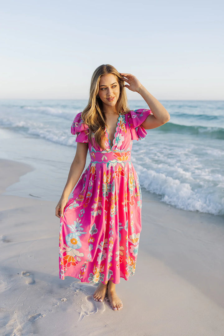 Sailor Bow Sleeve Midi Dress