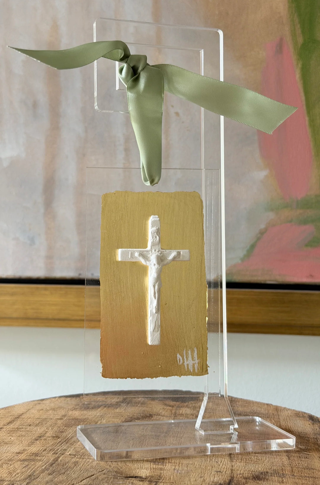 Crucifix White on Gold Leaf Ornament
