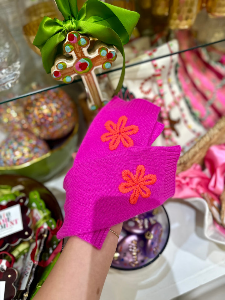 Embroidery Flower Mitten | Sassy Pink & Hot Coral