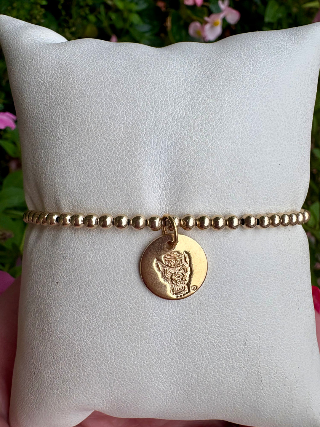 Ecollegiate Classic Gold 3mm Bracelet - North Carolina State University Disc