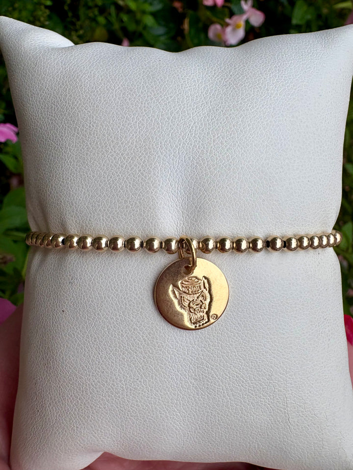 Ecollegiate Classic Gold 3mm Bracelet - North Carolina State University Disc