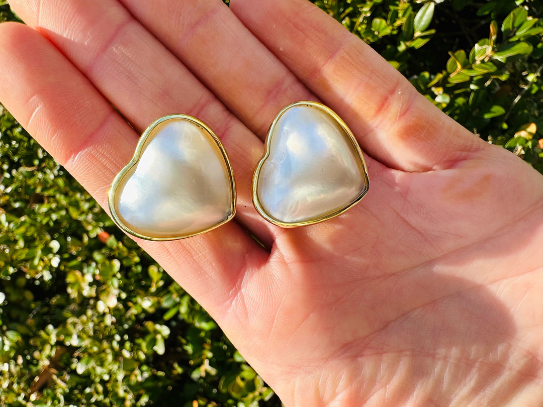 14KT Gold & Mother of Pearl Heart Earrings
