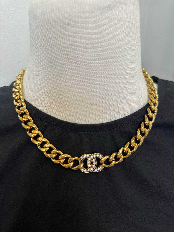 Gold Thick Chain with Diamond CC Charm
