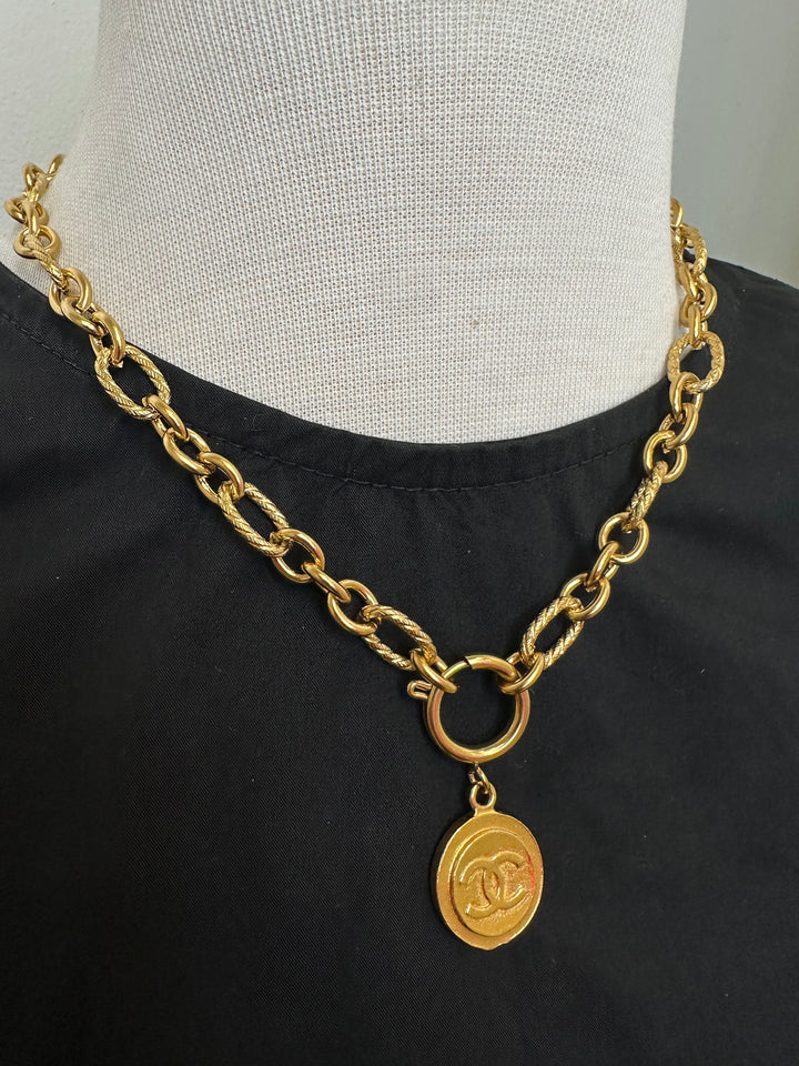 Gold Paperclip Chain with circle CC Charm