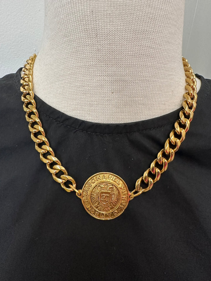 Thick Gold Chain with Circle CC Charm