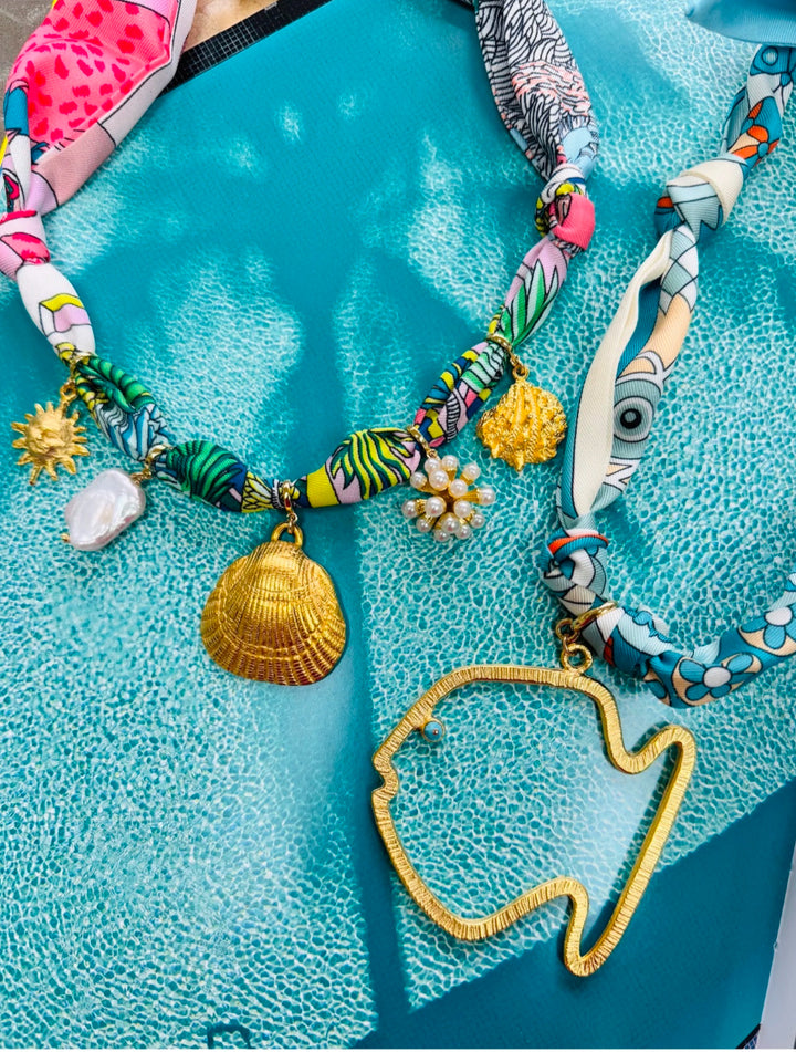Large Fish Twilly Tie Necklace | Mint Blue