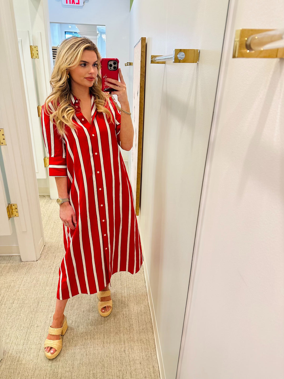 Vilagallo Izzy Dress | Red Stripes
