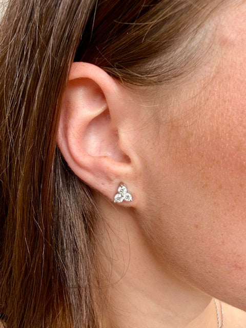 1.0D 14kt 3 Stone Diamond Earrings