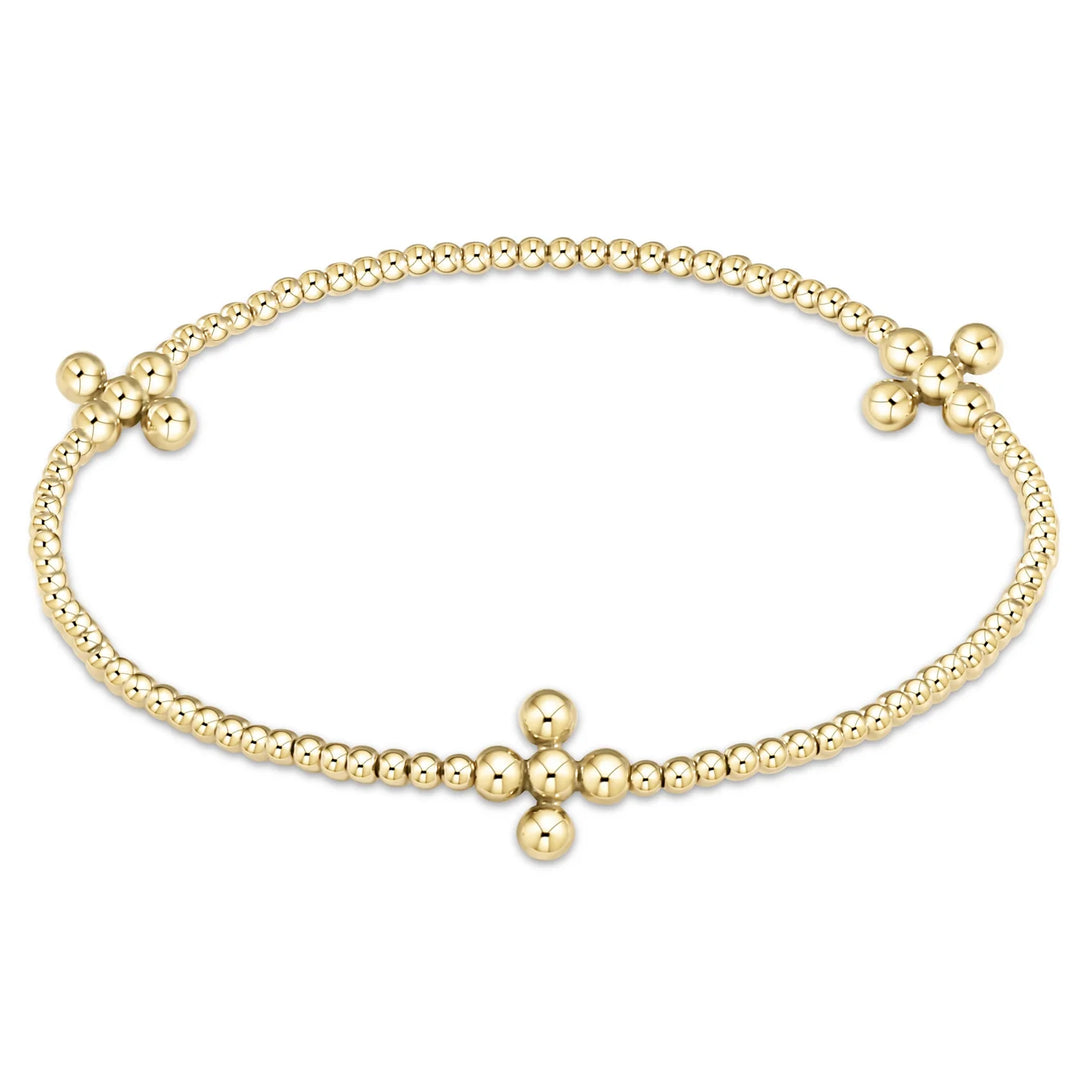 Signature Cross Gold Pattern Bead Bracelet - Classic Beaded Signature Cross Gold | + Sizes