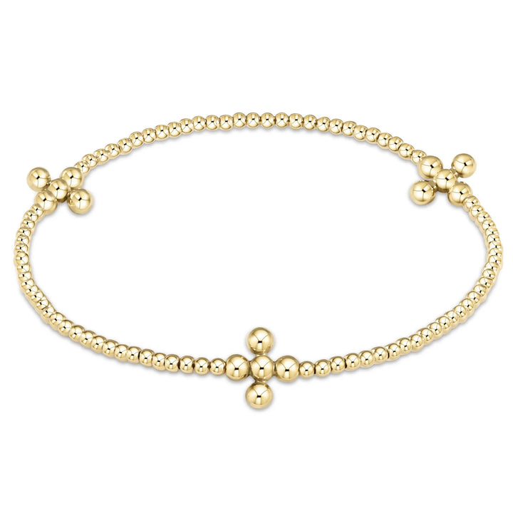 Signature Cross Gold Pattern Bead Bracelet - Classic Beaded Signature Cross Gold | + Sizes