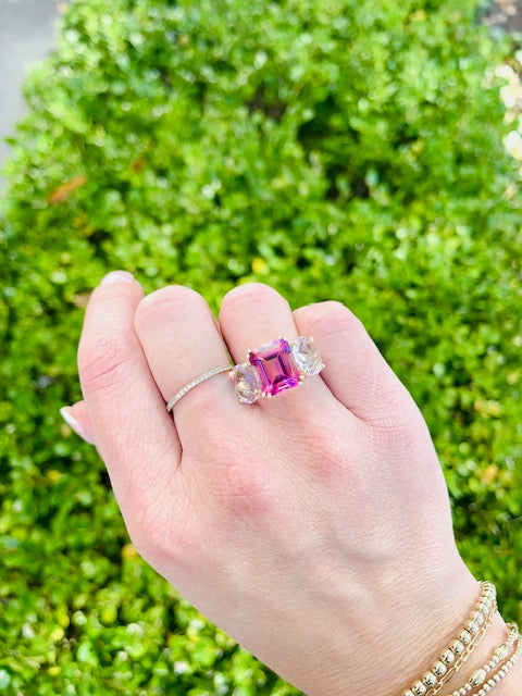 14k Pink Topaz and Amethyst Ring