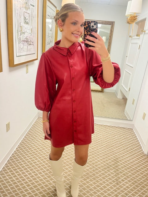 Vegan Leather Tunic Dress | Red