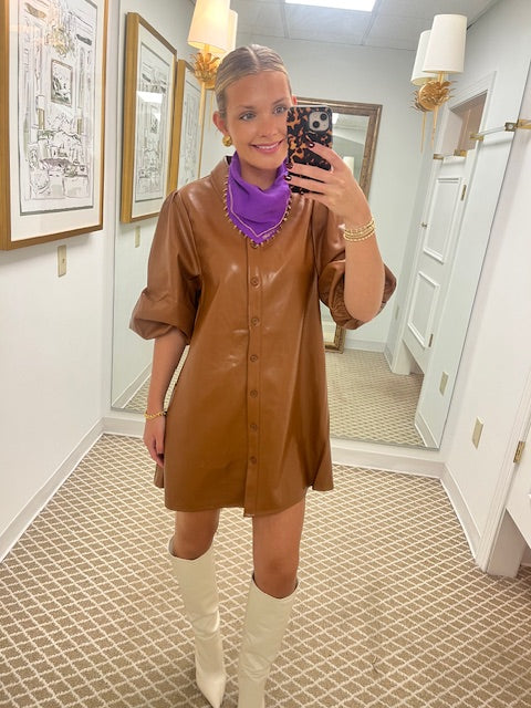 Vegan Leather Tunic Dress | Saddle