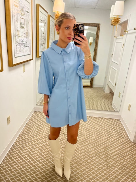 Vegan Leather Tunic Dress | Light Blue
