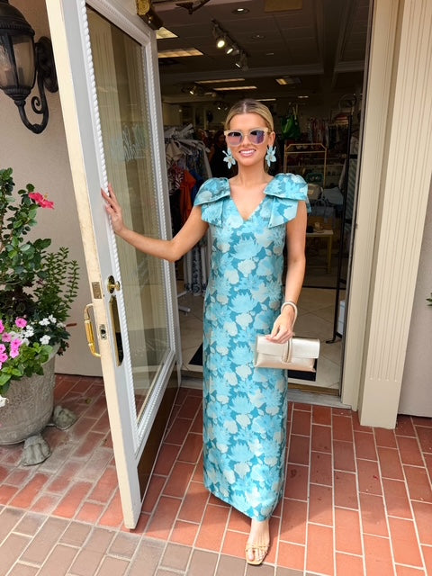 Meredith Gown | Aqua Floral Jacquard