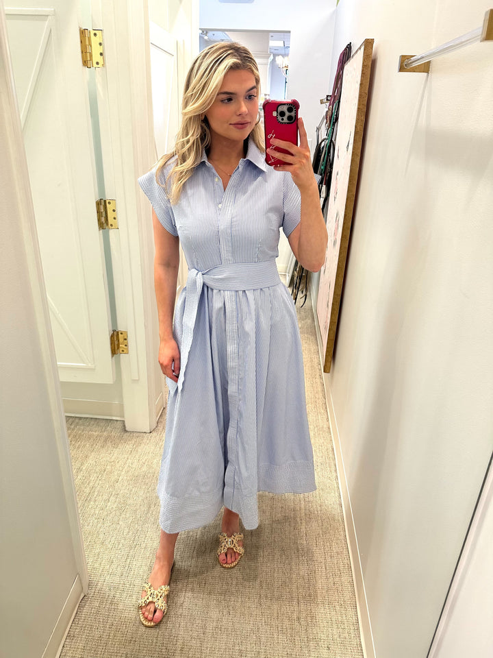 Belted Shirt Dress | Chatham Blue