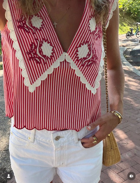Emma Sleeveless Blouse | Red Stripe