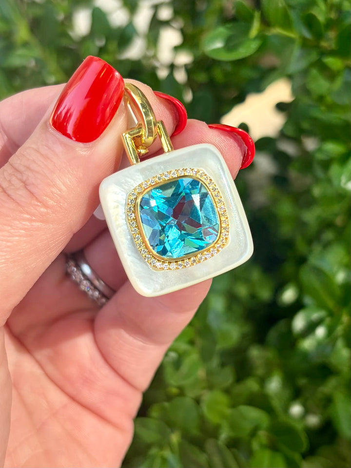 14kt Mother of Pearl Pendant with Blue Topaz & .2ct Diamond P17641DBT