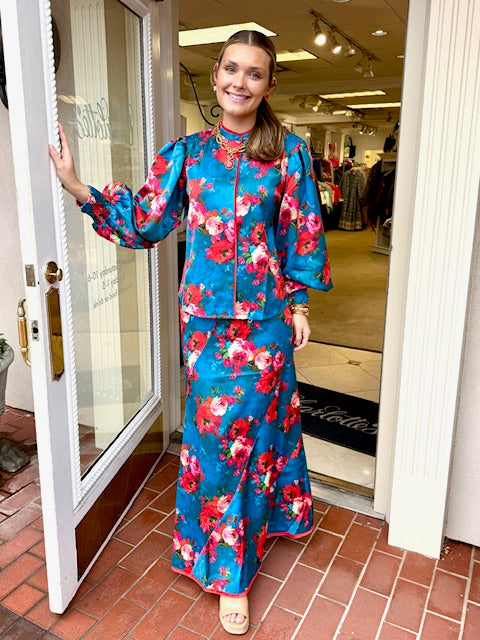 Serena Skirt | Holiday Chintz Teal