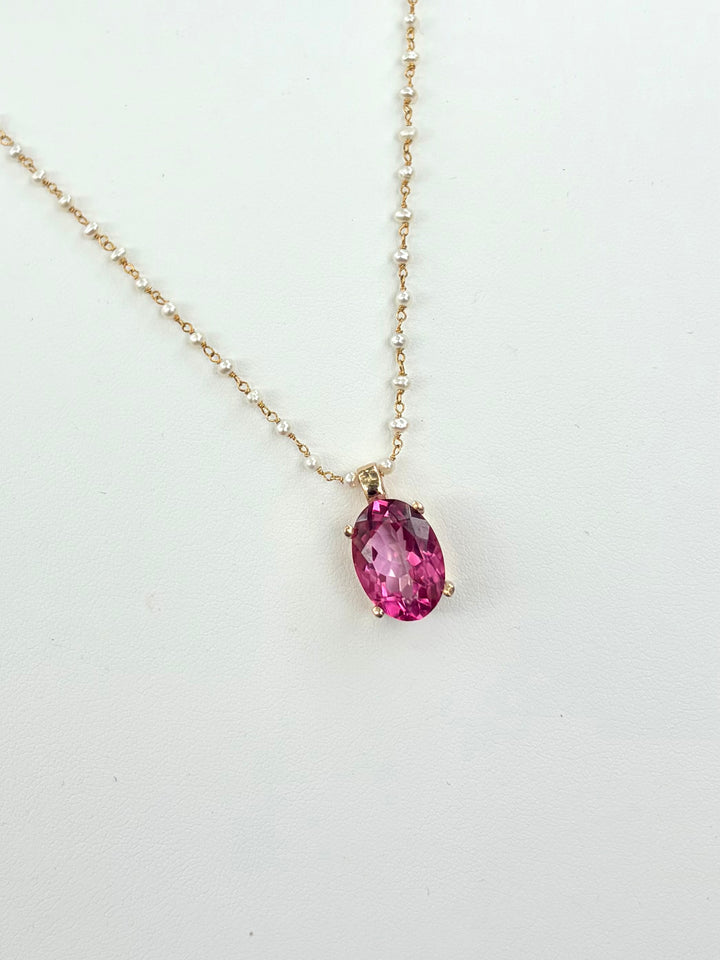 14kt Gold 14x10 Oval Faceted Pink Topaz Pendant