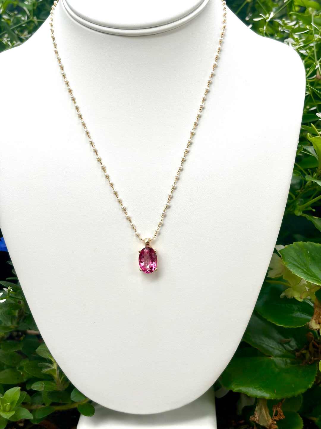 14kt Gold 14x10 Oval Faceted Pink Topaz Pendant