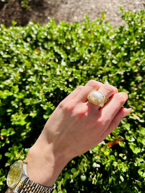 Mabe Pearl and Diamond Ring