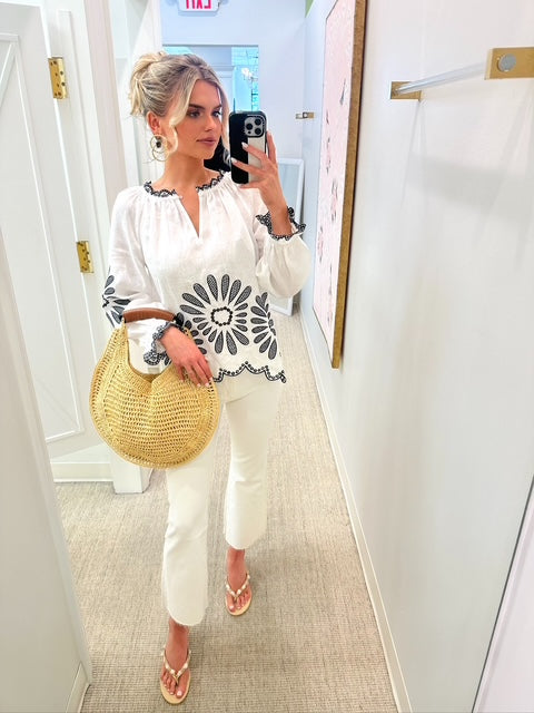 Kelsey Embroidered Blouse | Black & White