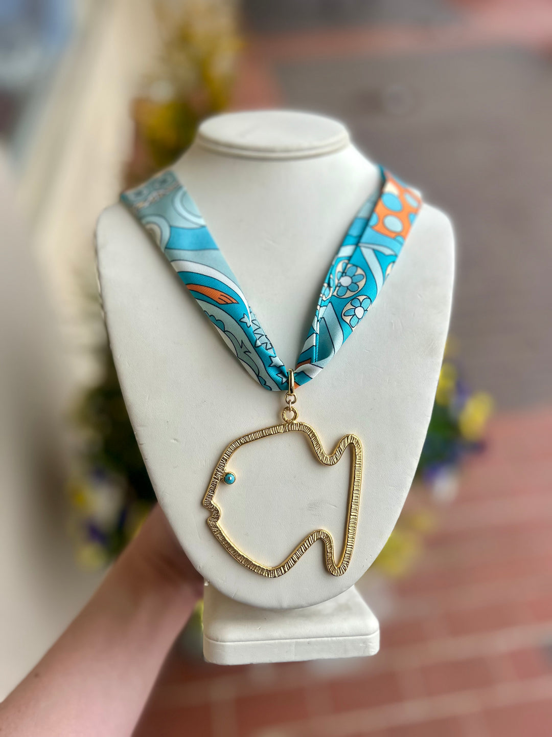 Large Fish Twilly Tie Necklace | Mint Blue