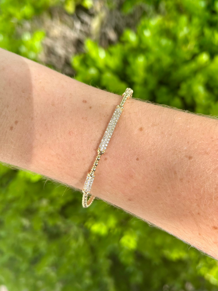 Diamond Flex Bangle 14kt with 3 Sections of .69 Diamonds