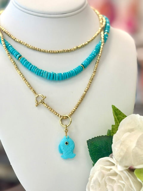 14kt Baby Rosa Venetian Glass Pendant + Gold Nugget Beaded Toggle Necklace