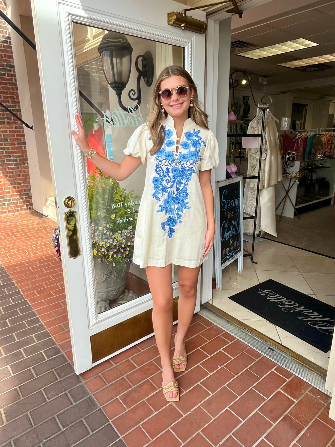Elliana Mini Dress | Ivory & Royal Blue