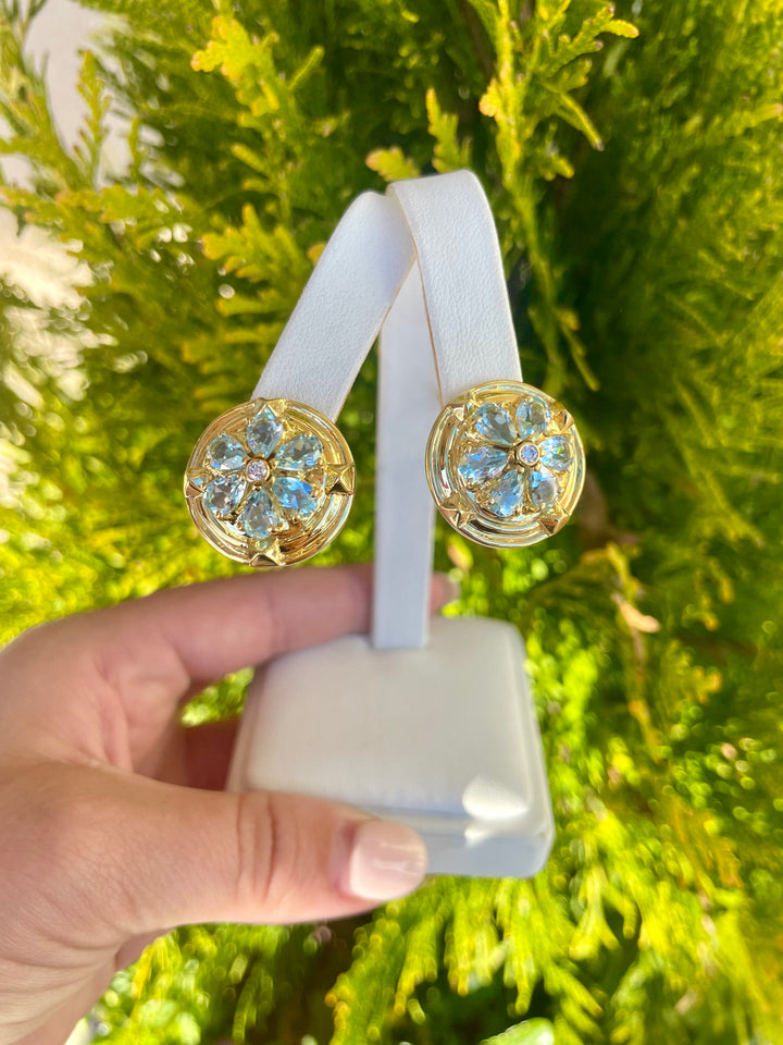 14kt Blue Topaz & .10ct Dia Earrings