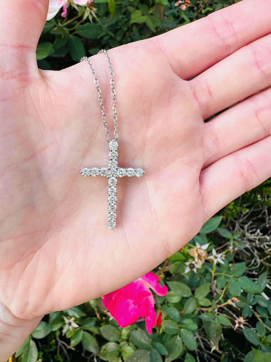 14 Karat White Gold Cross Necklace