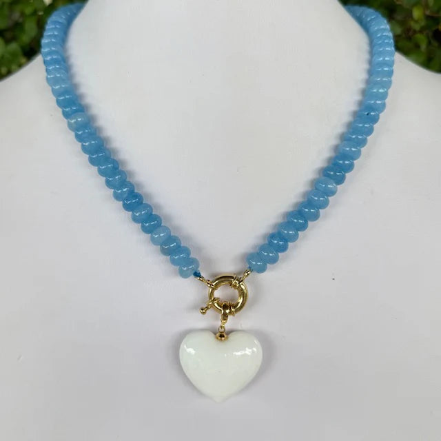 Blue Beaded Necklace + Charms