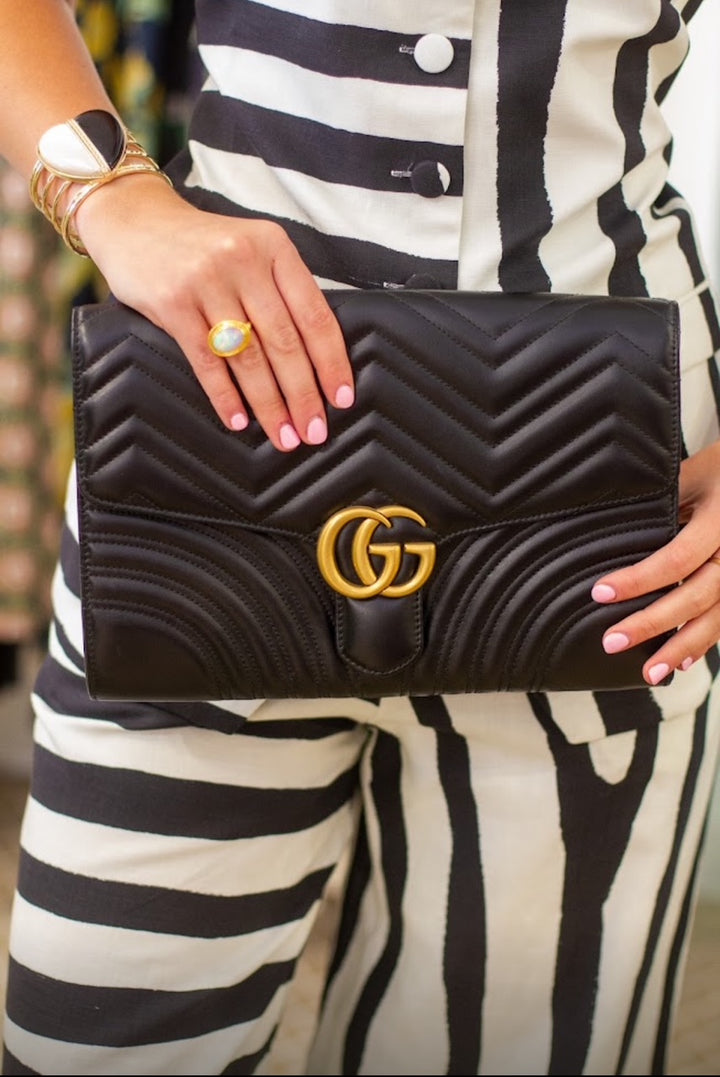 Gucci Calfskin Matelasse GG Marmont Clutch Black