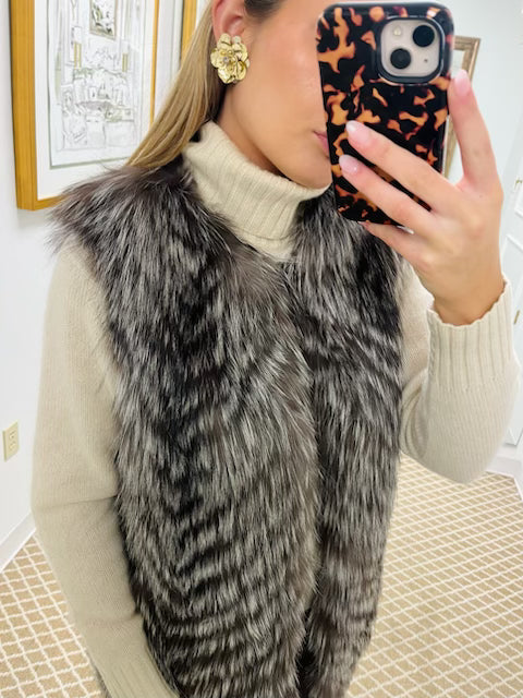 Genuine Silver Fox Vest | Chevron