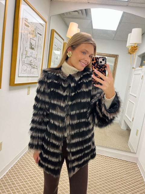 Genuine Fox Fur Jacket | Black/White