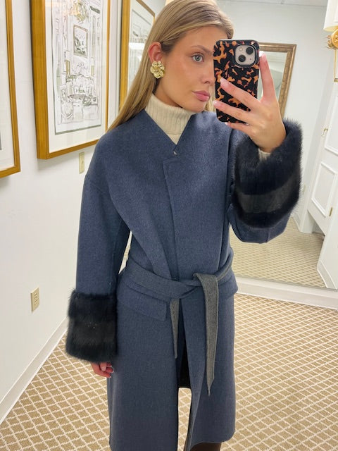 Cashmere & Wool Blend Long Coat | Denim Blue